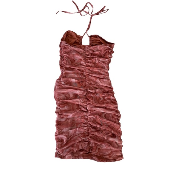 Ruched Velvet Swirl Halter Mini Pink Dress Medium - Picture 3 of 3